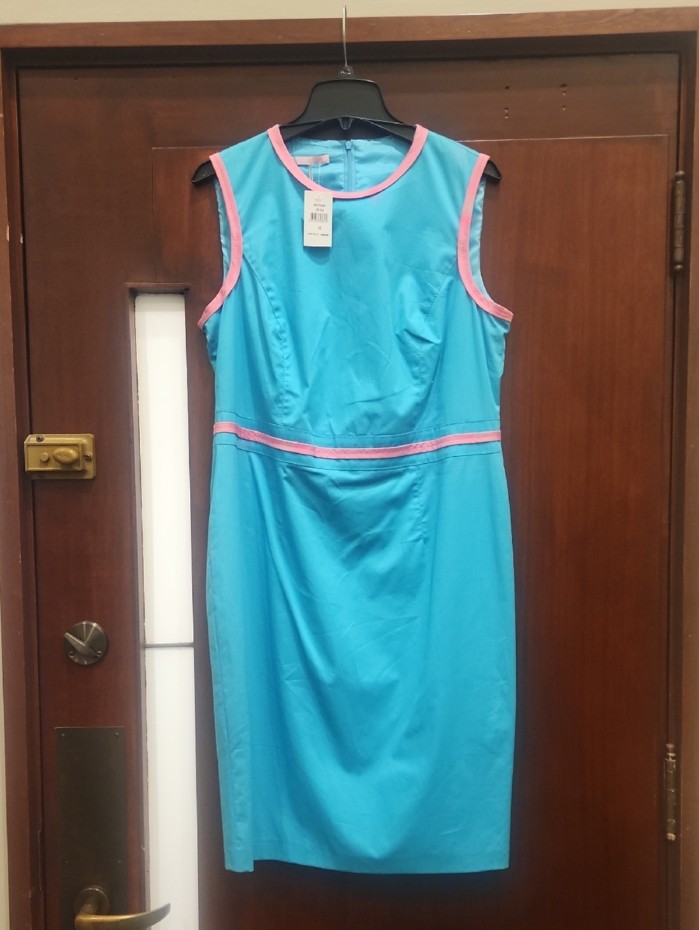 NWT Vintage Basler "Sky Blue" Midi Dress With Bright Pink Trim Retro 60's Style